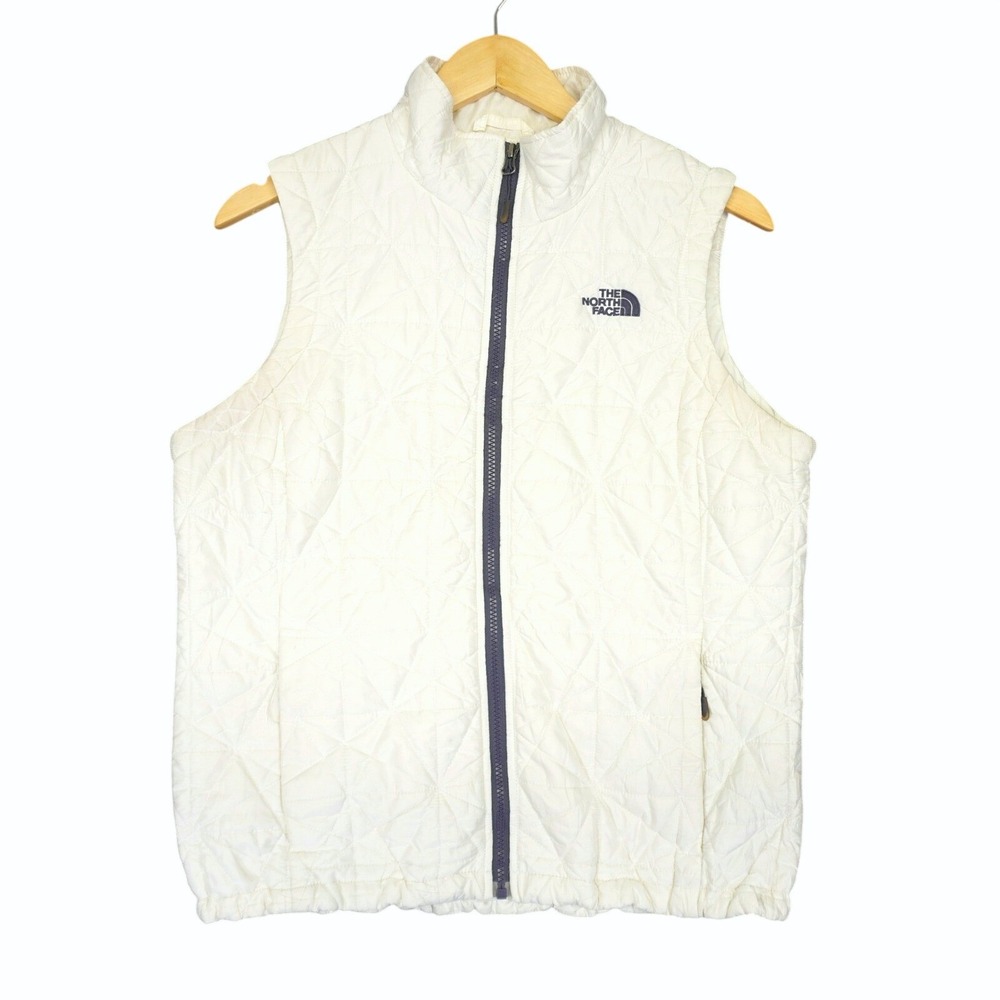 The North Face Quilted Vest Womens L White Geometric Puffer Full Zip Sleeveless